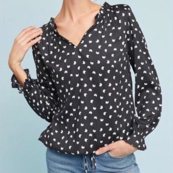 dolan Tops - Dolan Anthropologie Half Moon Blouse Black White Top Long Sleeve Rayon Celestial